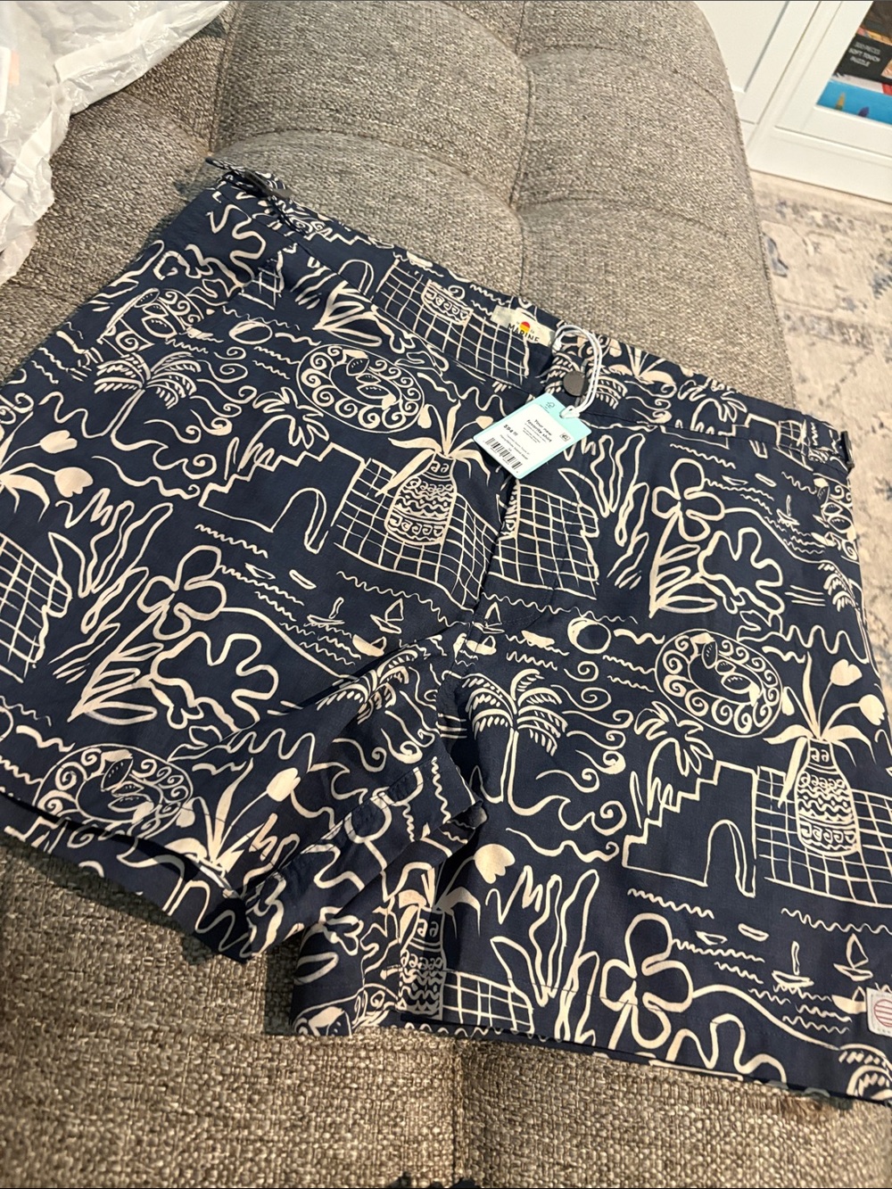 Marine layer navy/white Tropical swimsuit- 34”x 5”w/pockets clip snap & zip